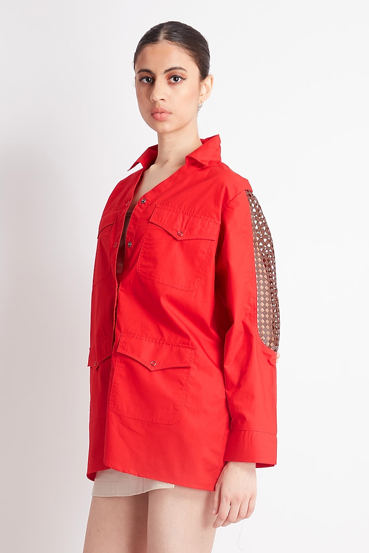 Red Cotton Shirt by Richaa Goenka at Pernia's Pop Up Shop