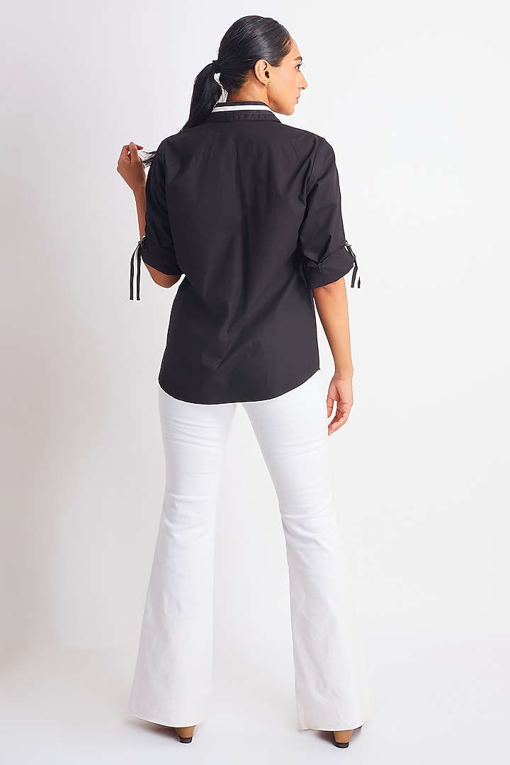 Black Cotton Embroidered Shirt by Richaa Goenka at Pernia's Pop Up Shop