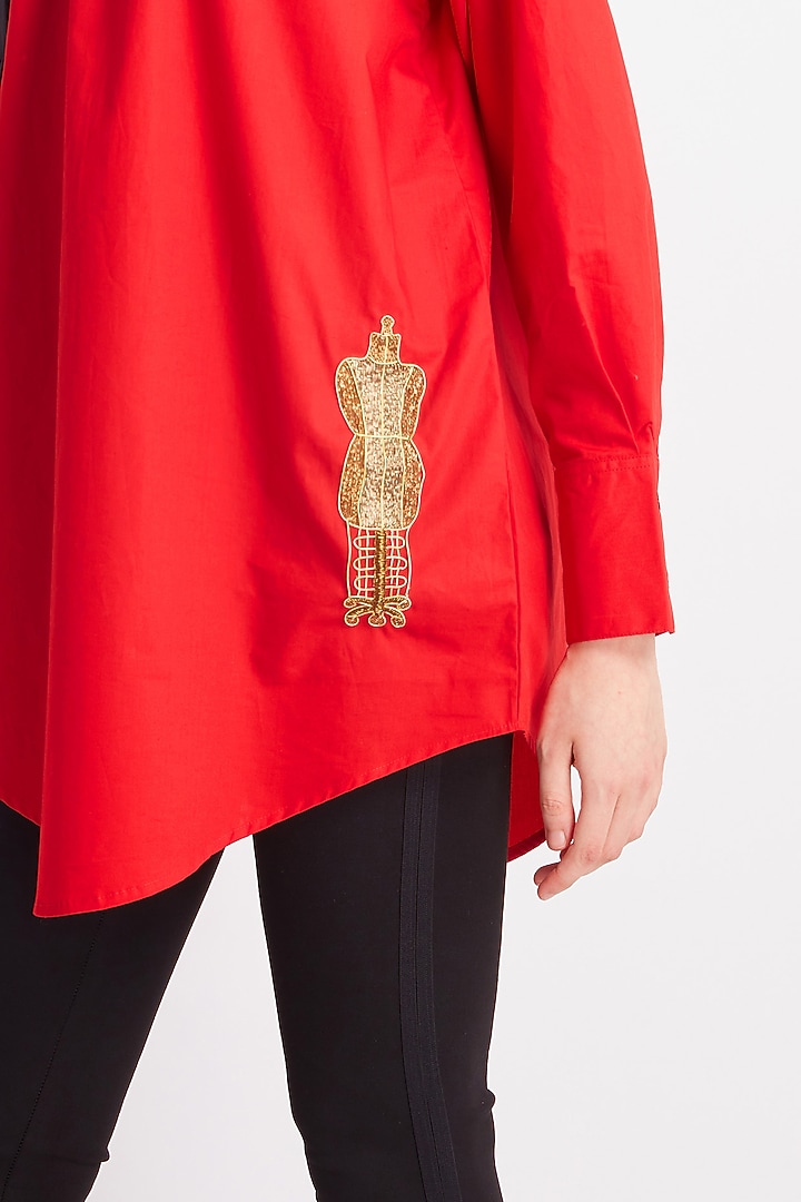 Black & Red Cotton Embroidered Shirt by Richaa Goenka at Pernia's Pop Up Shop