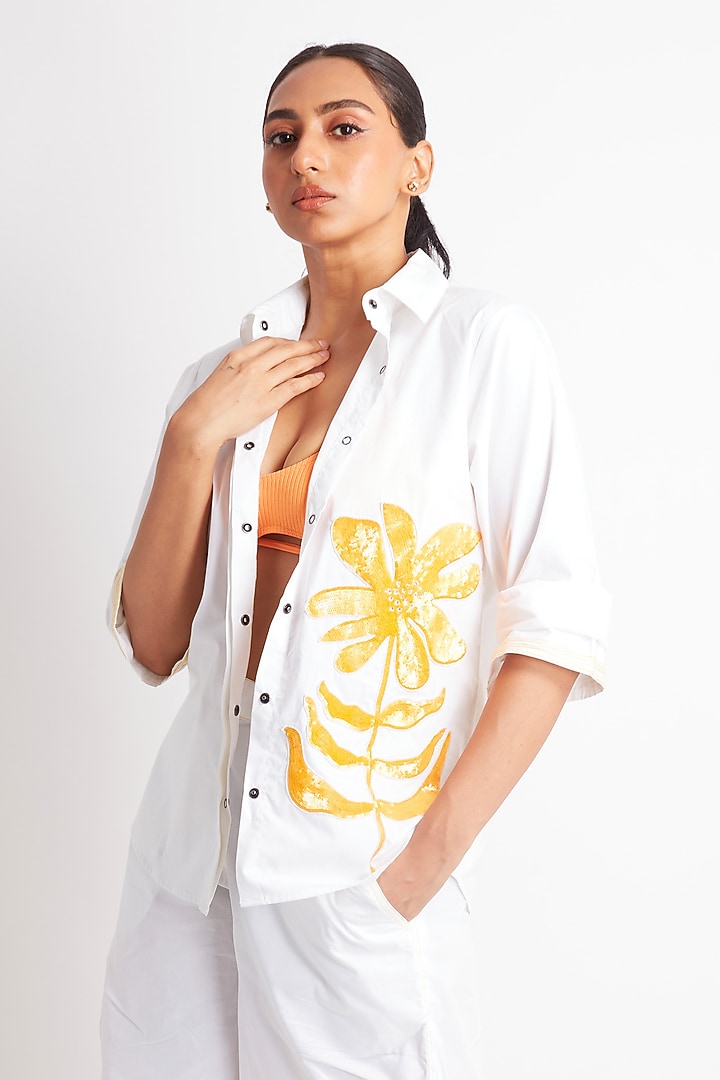 White Cotton Embroidered Co-ord Set by Richaa Goenka at Pernia's Pop Up Shop