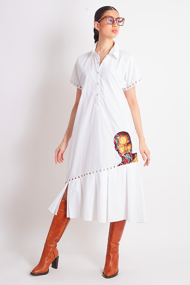 White Cotton Embroidered Midi Summer Dress by Richaa Goenka at Pernia's Pop Up Shop