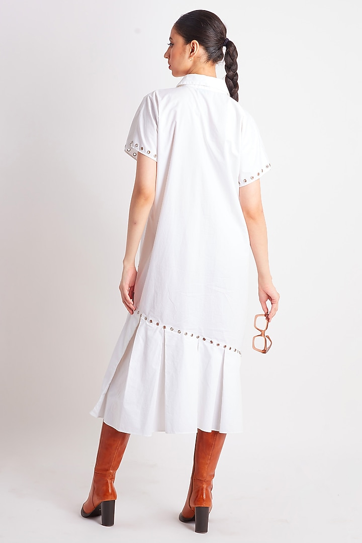 White Cotton Embroidered Midi Summer Dress by Richaa Goenka at Pernia's Pop Up Shop