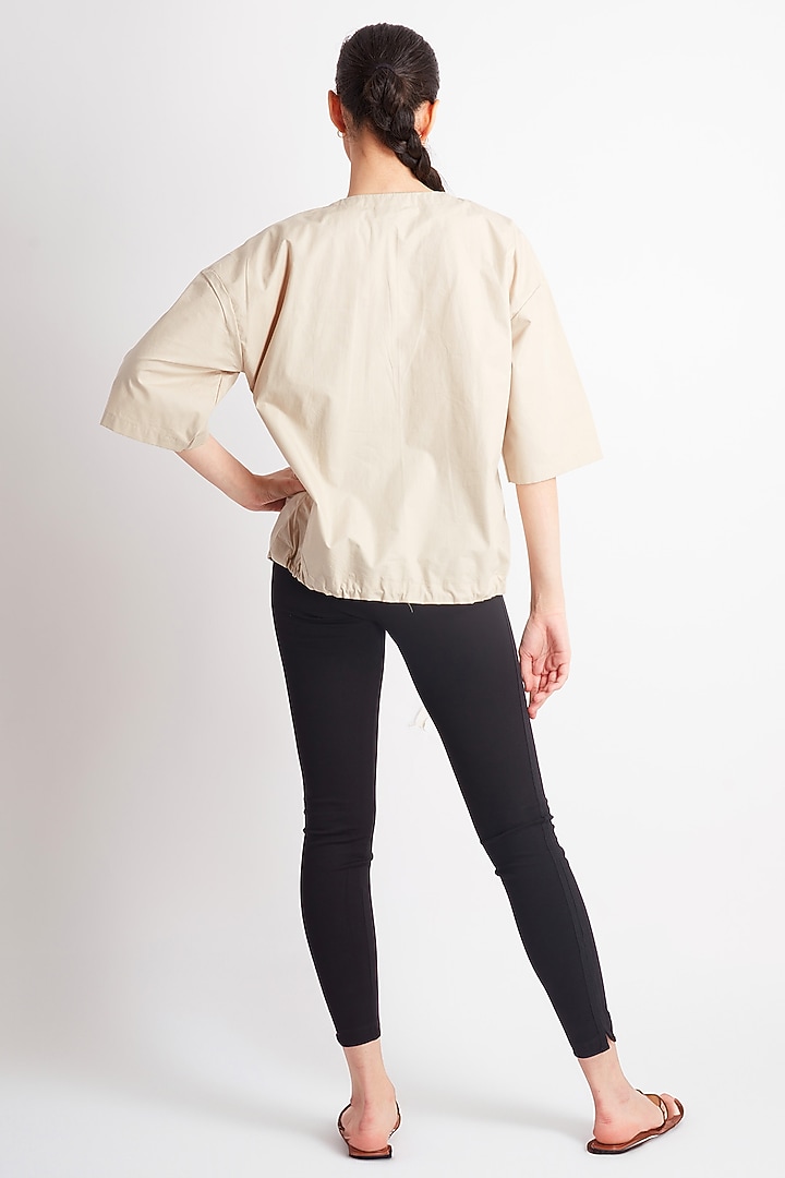 Beige Cotton Embroidered Shirt by Richaa Goenka at Pernia's Pop Up Shop