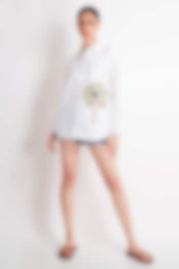 White Cotton Embroidered Shirt by Richaa Goenka at Pernia's Pop Up Shop
