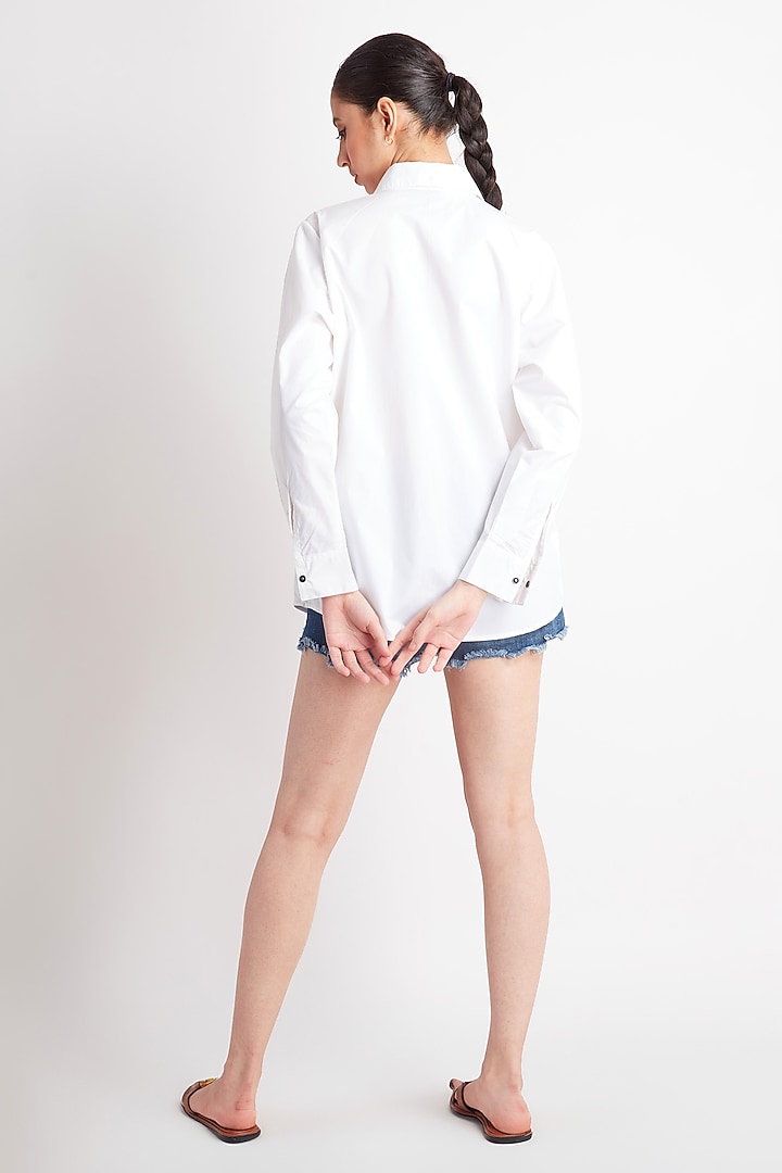 White Cotton Embroidered Shirt by Richaa Goenka at Pernia's Pop Up Shop