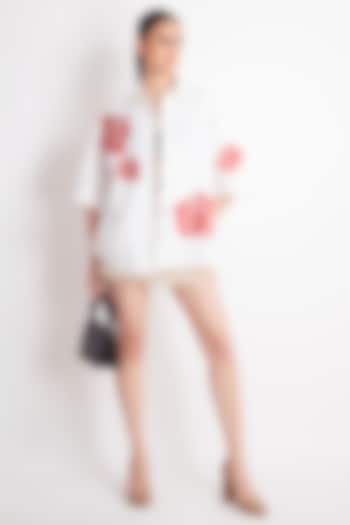 Red Cotton Applique Work Oversized Shirt by Richaa Goenka at Pernia's Pop Up Shop