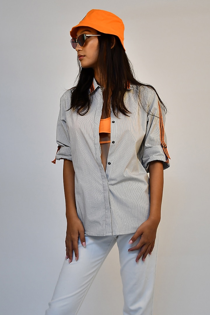 Black & White Cotton Embroidered Shirt by Richaa Goenka at Pernia's Pop Up Shop
