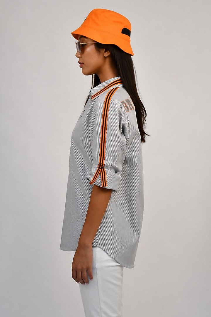 Black & White Cotton Embroidered Shirt by Richaa Goenka at Pernia's Pop Up Shop