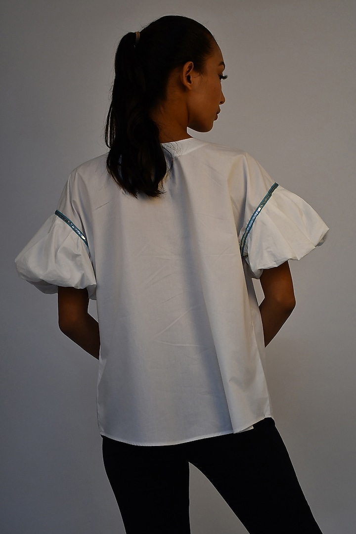 White Cotton Embroidered Top by Richaa Goenka at Pernia's Pop Up Shop