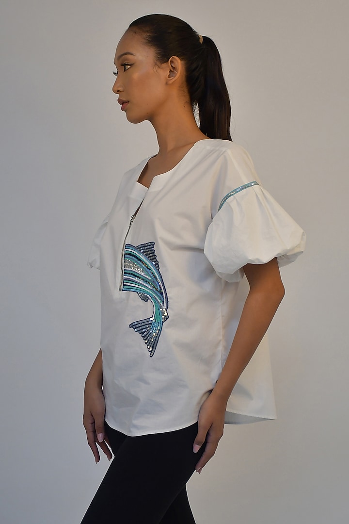 White Cotton Embroidered Top by Richaa Goenka at Pernia's Pop Up Shop