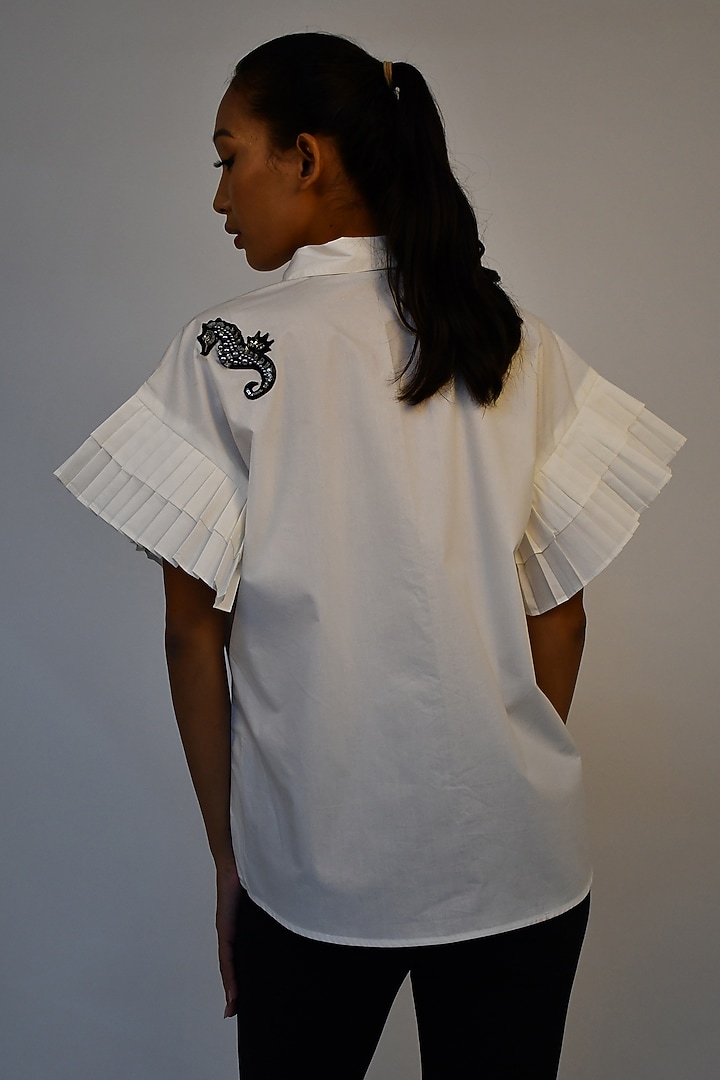 White Cotton Embroidered Shirt by Richaa Goenka at Pernia's Pop Up Shop