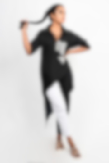Black Cotton Embroidered High-Low Tunic by Richaa Goenka at Pernia's Pop Up Shop