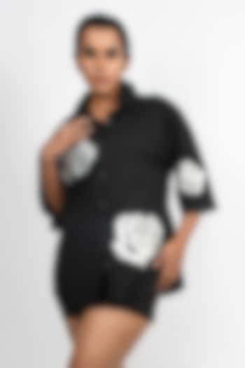 Black Cotton Applique Oversized Shirt by Richaa Goenka at Pernia's Pop Up Shop