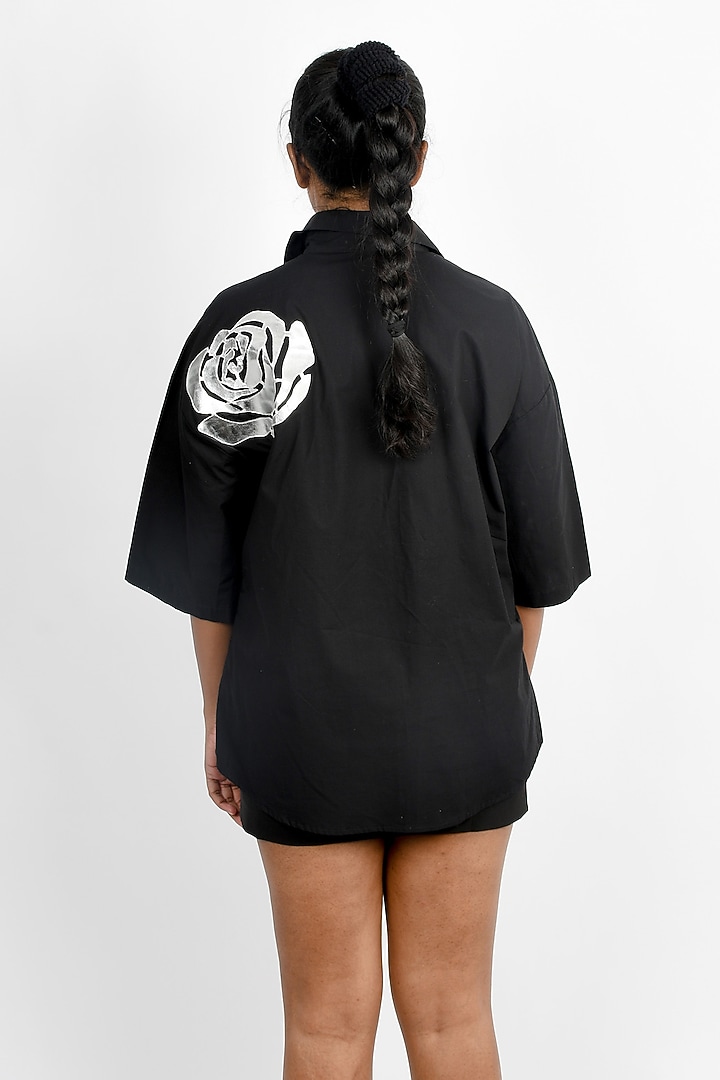 Black Cotton Applique Oversized Shirt by Richaa Goenka at Pernia's Pop Up Shop