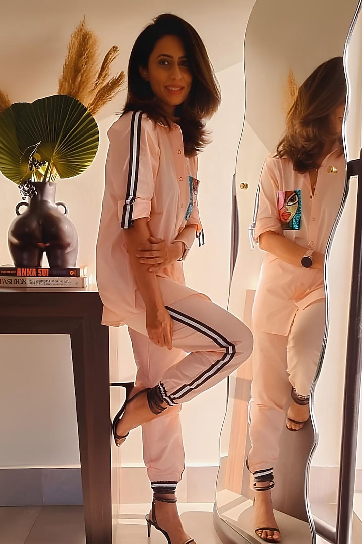 Light Pink Cotton Embroidered Co-ord Set by Richaa Goenka at Pernia's Pop Up Shop
