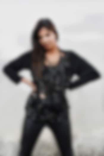 Black Georgette Beaded Cutwork Top by Richaa Goenka at Pernia's Pop Up Shop