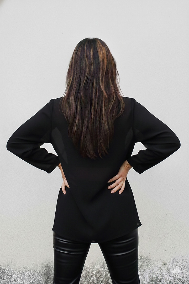 Black Georgette Beaded Cutwork Top by Richaa Goenka at Pernia's Pop Up Shop