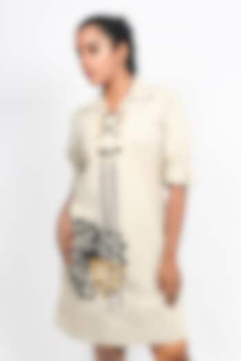 Beige Cotton Floral Foil Printed Mini Summer Dress by Richaa Goenka at Pernia's Pop Up Shop