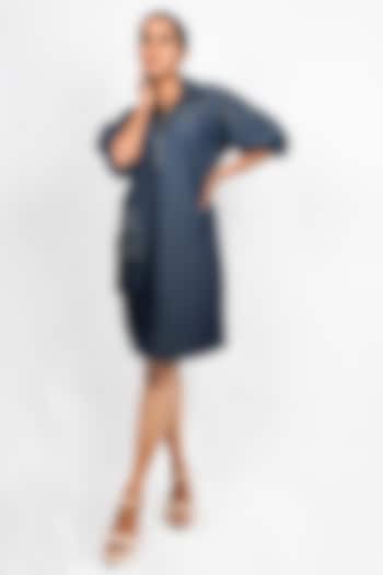 Blue Denim Crystal Embroidered Mini Summer Dress by Richaa Goenka at Pernia's Pop Up Shop