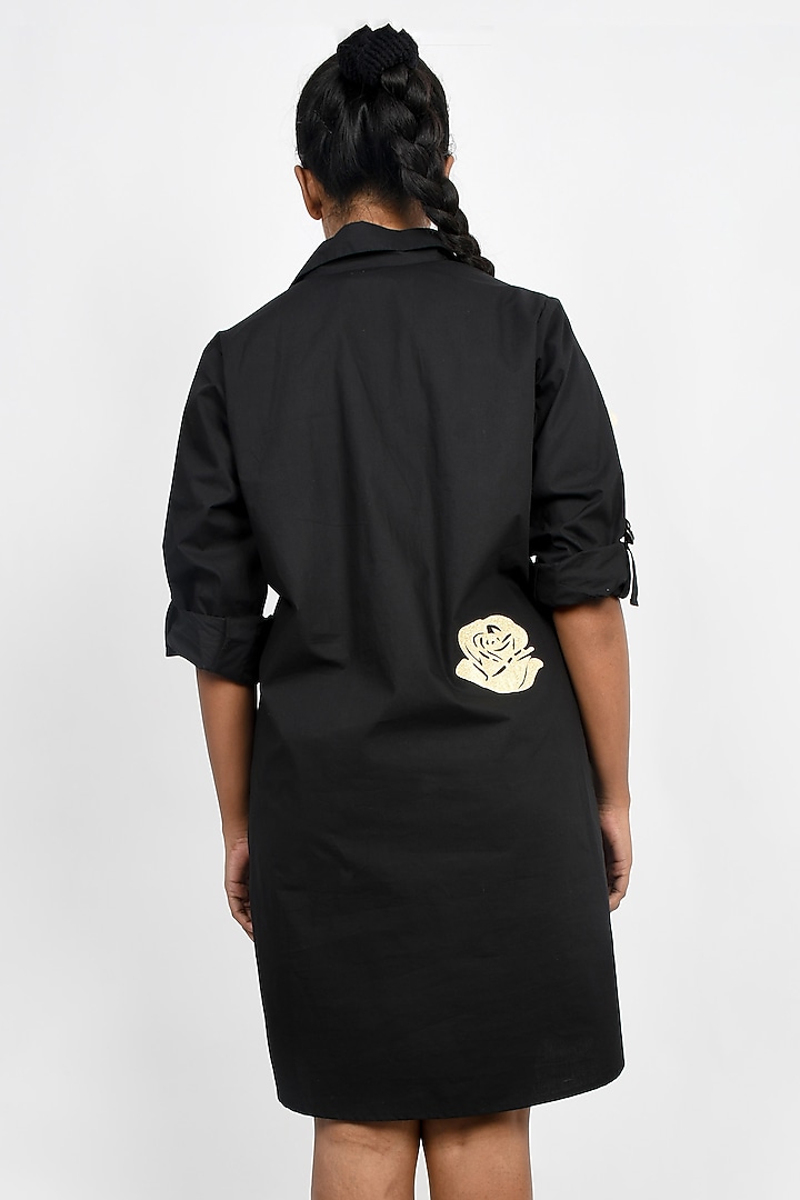 Black Cotton Floral Applique Mini Summer Dress by Richaa Goenka at Pernia's Pop Up Shop