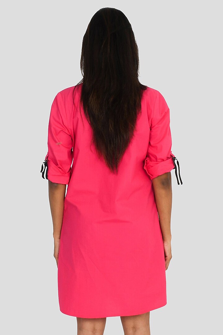 Hot Pink Cotton Embroidered Mini Summer Dress by Richaa Goenka at Pernia's Pop Up Shop