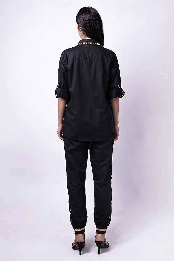 Black Cotton Stud Work Co-ord Set by Richaa Goenka at Pernia's Pop Up Shop