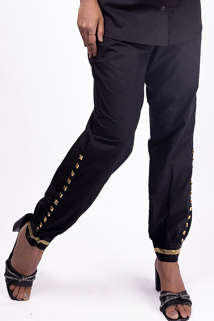 Black Cotton Stud Work Co-ord Set by Richaa Goenka at Pernia's Pop Up Shop