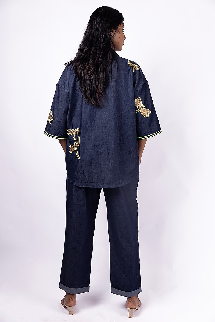 Blue Denim Embroidered Co-ord Set by Richaa Goenka at Pernia's Pop Up Shop
