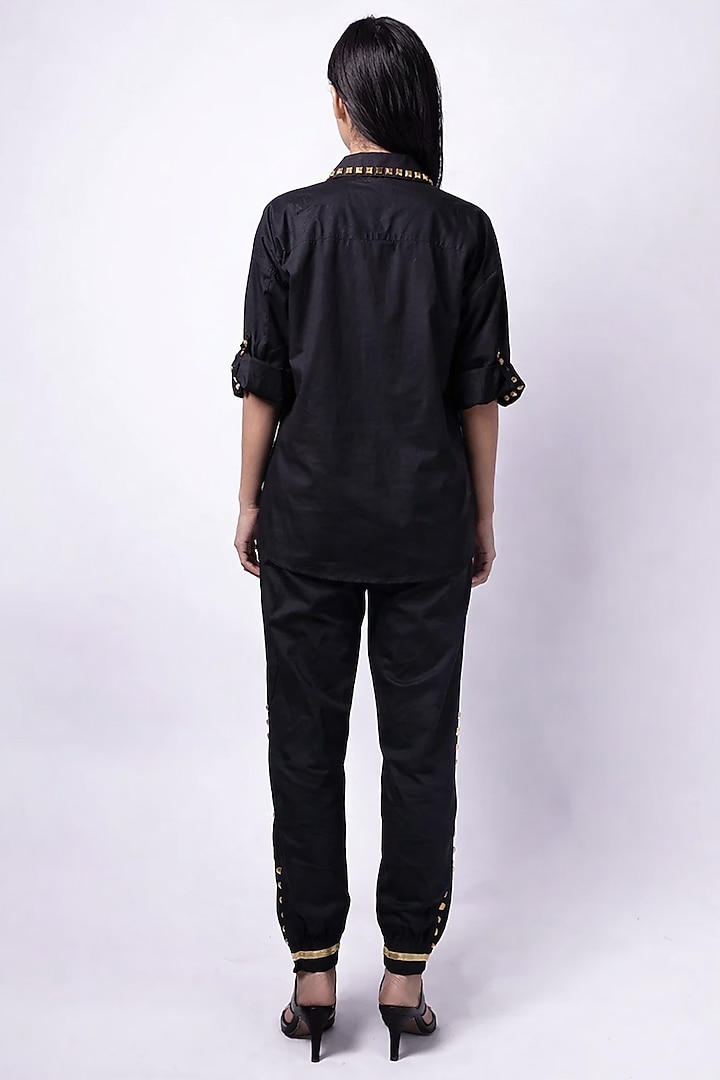 Black Cotton Studwork Shirt by Richaa Goenka at Pernia's Pop Up Shop
