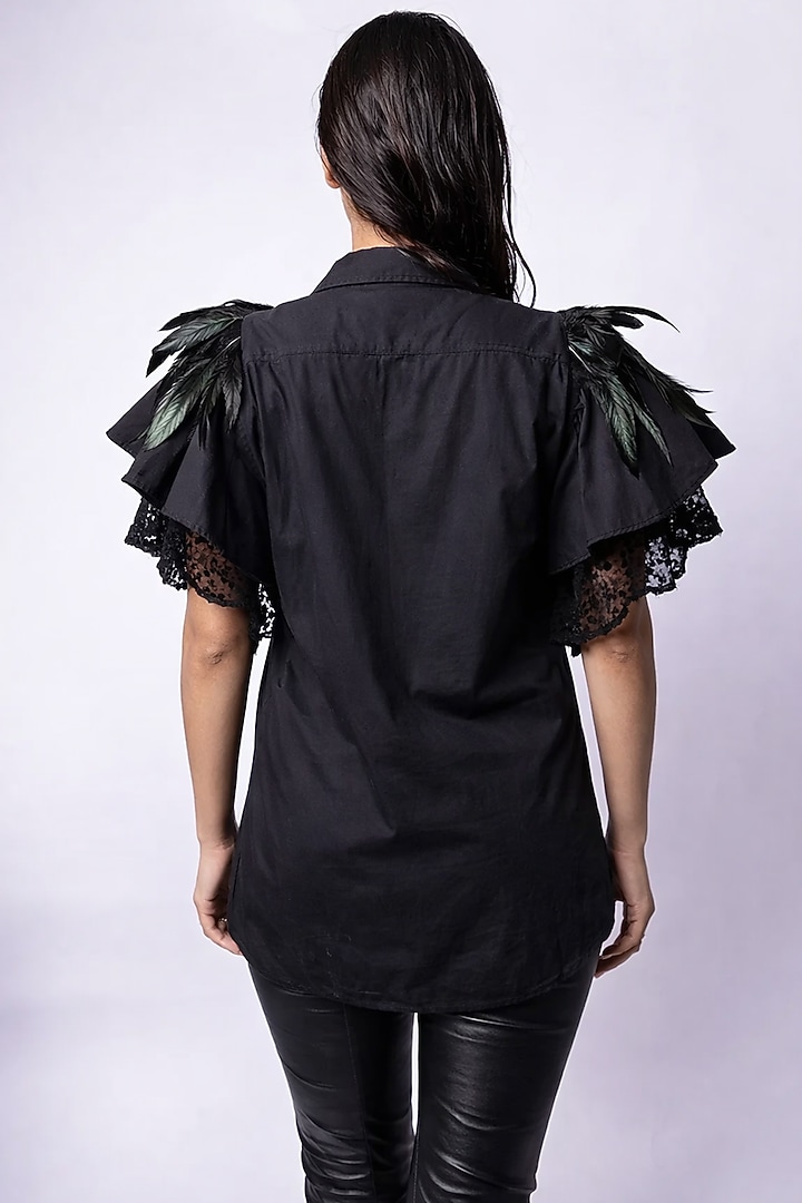 Black Cotton & Sequin Shirt by Richaa Goenka at Pernia's Pop Up Shop