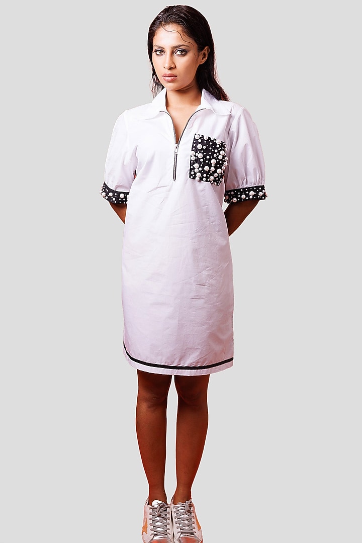 White Cotton Embroidered Summer Dress by Richaa Goenka at Pernia's Pop Up Shop