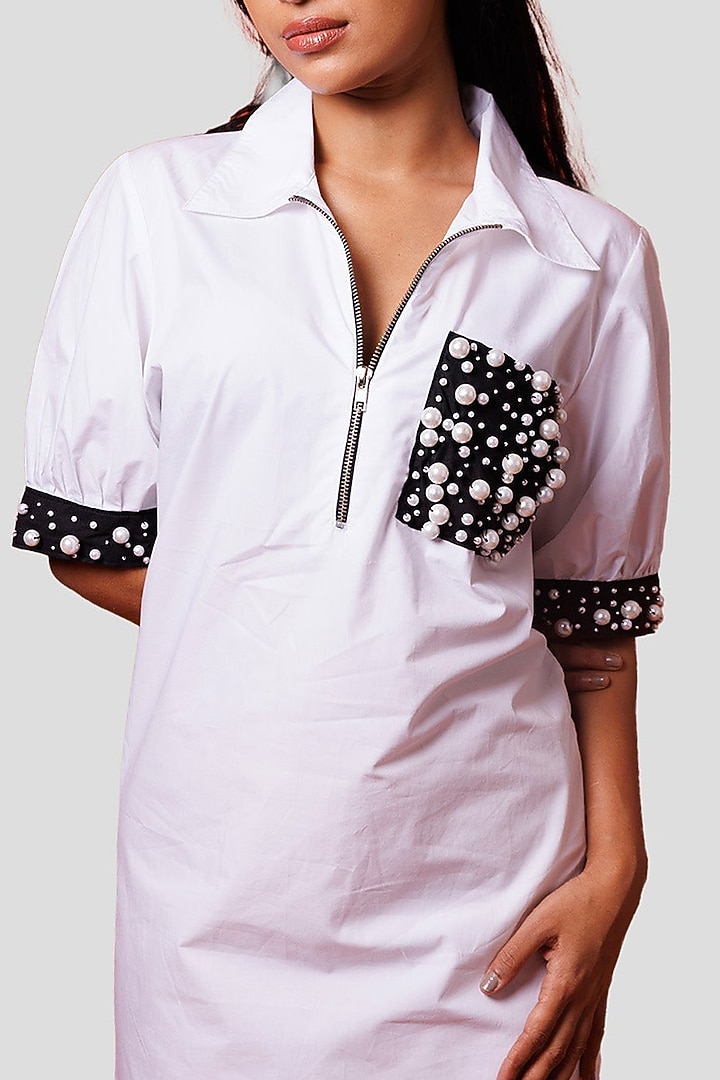 White Cotton Embroidered Summer Dress by Richaa Goenka at Pernia's Pop Up Shop