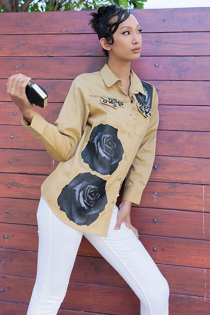Beige Cotton Shirt by Richaa Goenka at Pernia's Pop Up Shop