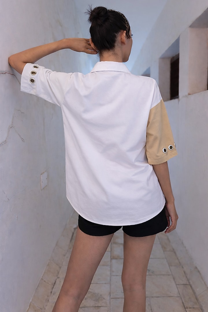 Beige & White Cotton Shirt by Richaa Goenka at Pernia's Pop Up Shop