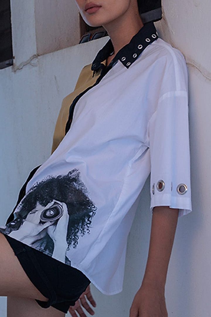 Beige & White Cotton Shirt by Richaa Goenka at Pernia's Pop Up Shop