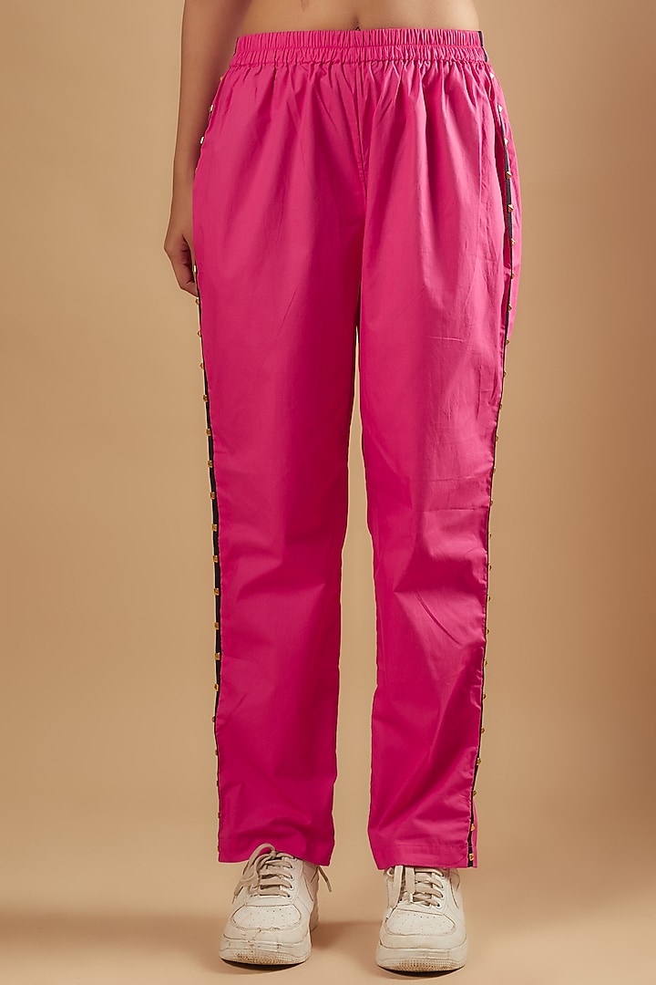 Hot pink Cotton Hand Embroidered Co-Ord Set by Richaa Goenka at Pernia's Pop Up Shop