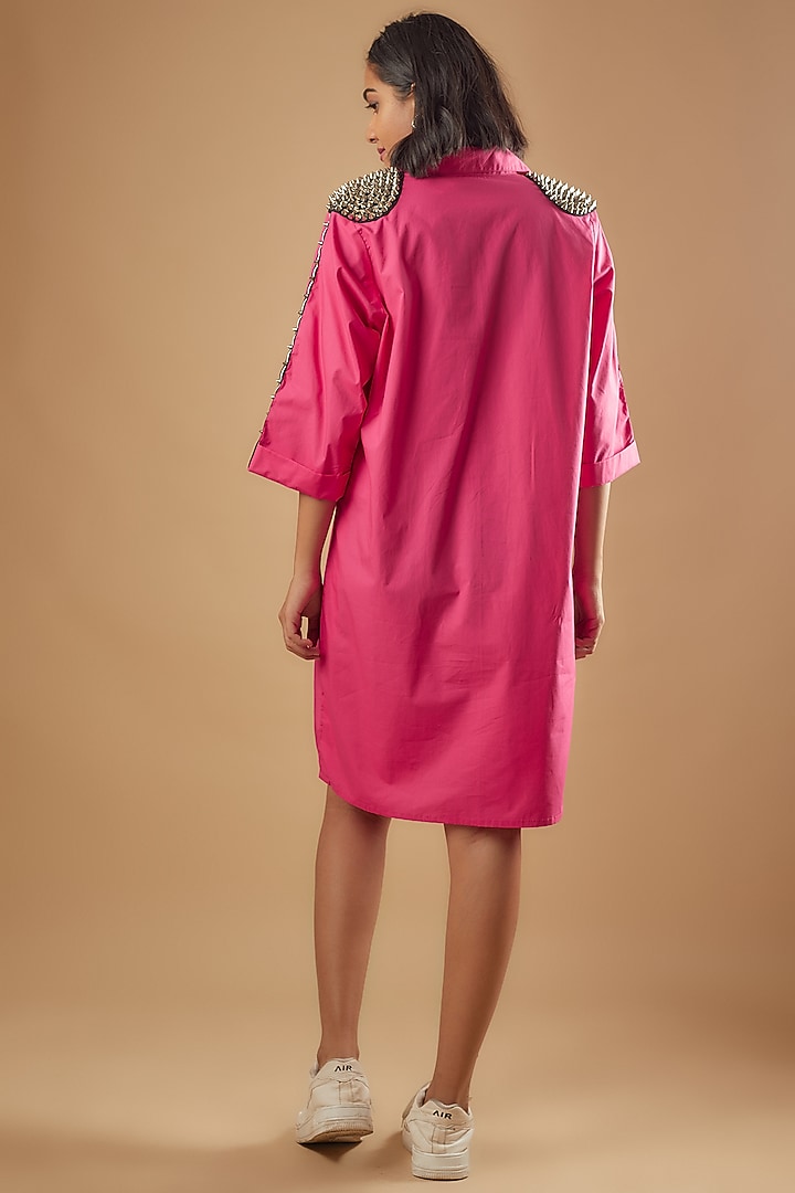 Hot Pink Cotton Hand Embroidered Knee-Length Summer Dress by Richaa Goenka at Pernia's Pop Up Shop