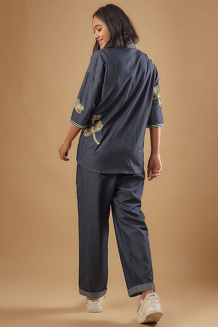 Blue Denim Zardosi Embroidered Co-Ord Set by Richaa Goenka at Pernia's Pop Up Shop