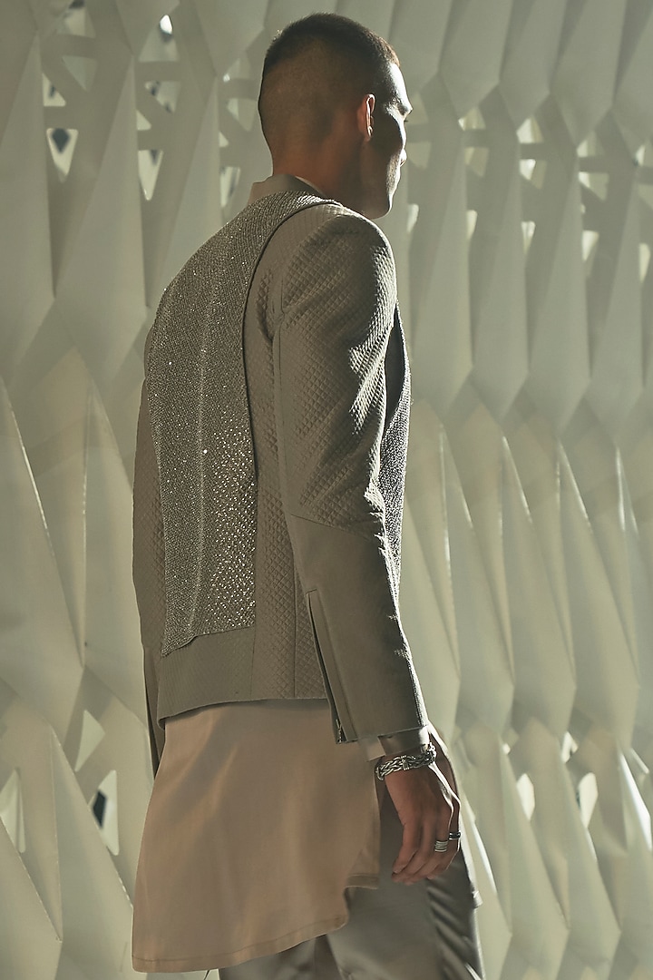 Gunmetal Silk Embroidered Groom Bandhgala by Rohit Gandhi & Rahul Khanna Men at Pernia's Pop Up Shop