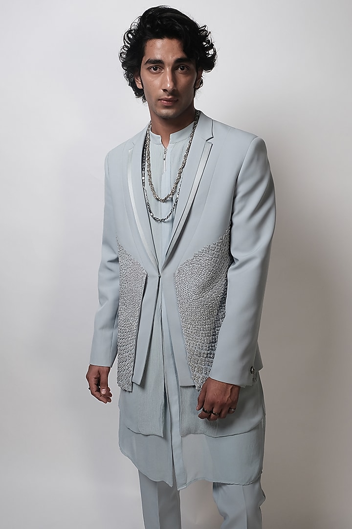 Ice Blue Georgette Kurta Set by Rohit Gandhi & Rahul Khanna Men at Pernia's Pop Up Shop