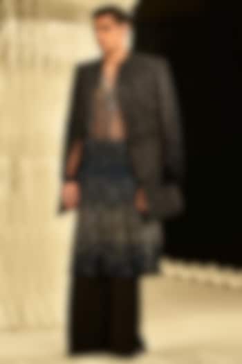 Imperial Teal Velvet Embroidered Groom Sherwani by Rohit Gandhi & Rahul Khanna Men at Pernia's Pop Up Shop