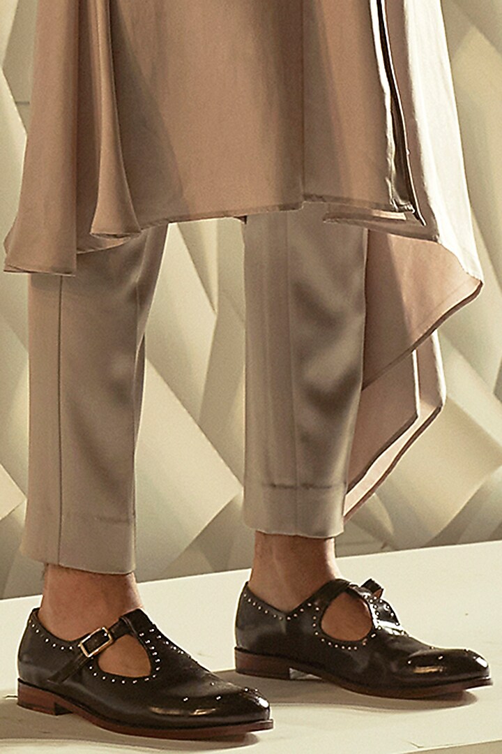 Regal Beige Satin Trousers by Rohit Gandhi & Rahul Khanna Men at Pernia's Pop Up Shop