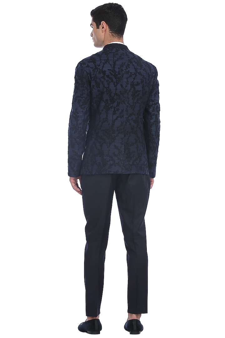 Blue Embroidered Wedding Bandhgala Jacket by Rohit Gandhi & Rahul Khanna Men at Pernia's Pop Up Shop