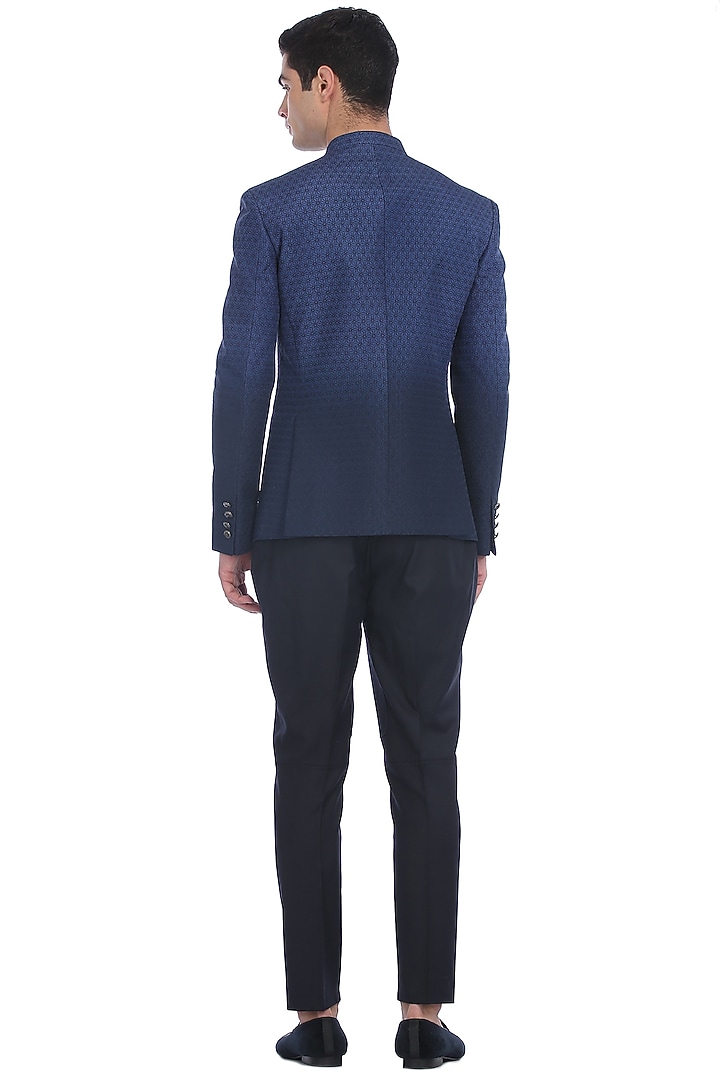 Blue Ombre Quilted Wedding Bandhgala Jacket by Rohit Gandhi & Rahul Khanna Men at Pernia's Pop Up Shop