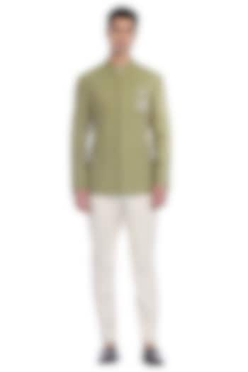 Lime Green Linen Bandhgala Jacket by Rohit Gandhi & Rahul Khanna Men