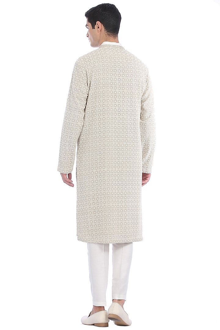 Beige Embroidered Kurta Set by Rohit Gandhi & Rahul Khanna Men at Pernia's Pop Up Shop