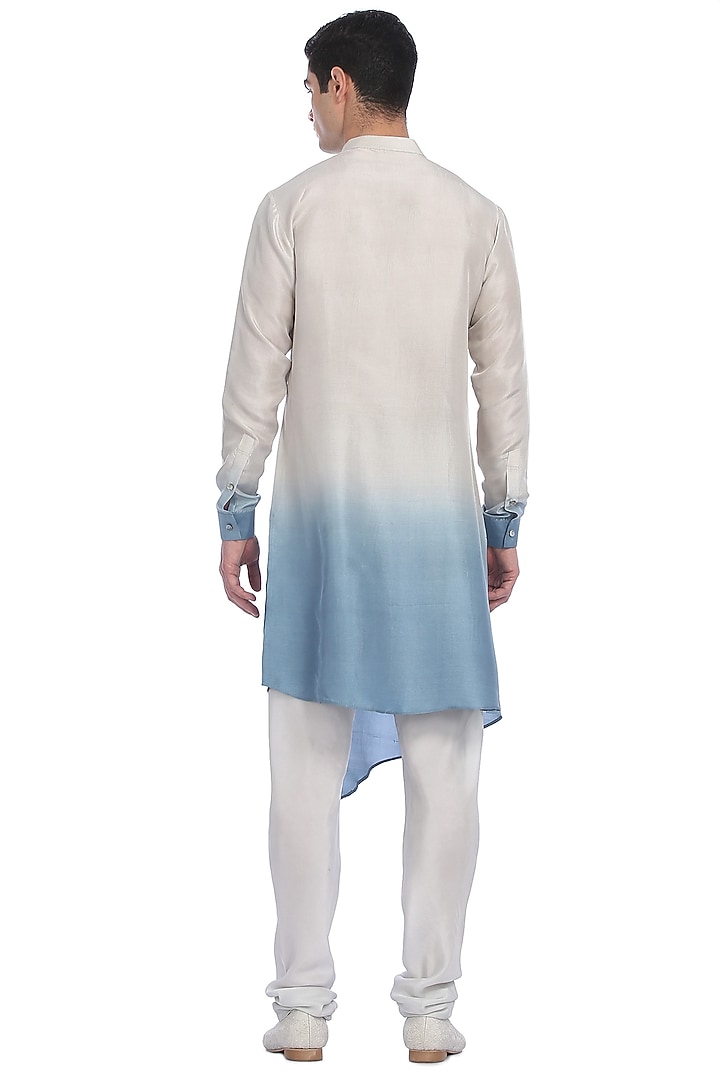 White & Blue Ombre Silk Kurta Set by Rohit Gandhi & Rahul Khanna Men at Pernia's Pop Up Shop