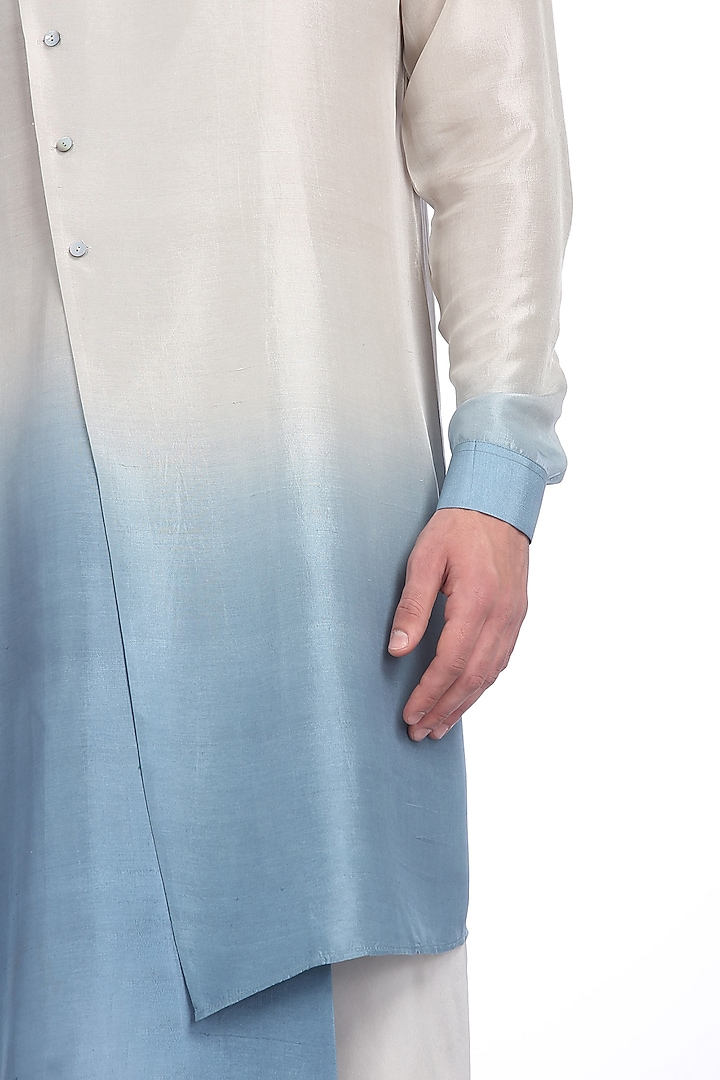 White & Blue Ombre Silk Kurta Set by Rohit Gandhi & Rahul Khanna Men at Pernia's Pop Up Shop