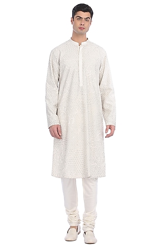 Off White Printed Kurta Set by rohit gandhi & rahul khanna men