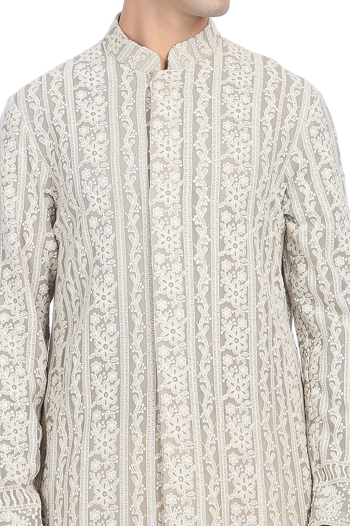 Beige Embroidered Groom Sherwani Set by Rohit Gandhi & Rahul Khanna Men at Pernia's Pop Up Shop